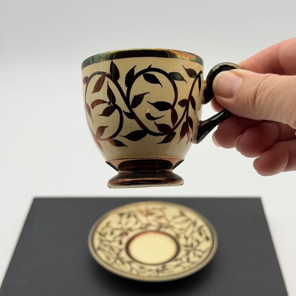Vintage Myott Staffordshire England Demitasse Tea Cup and Saucer Set Luster Trim